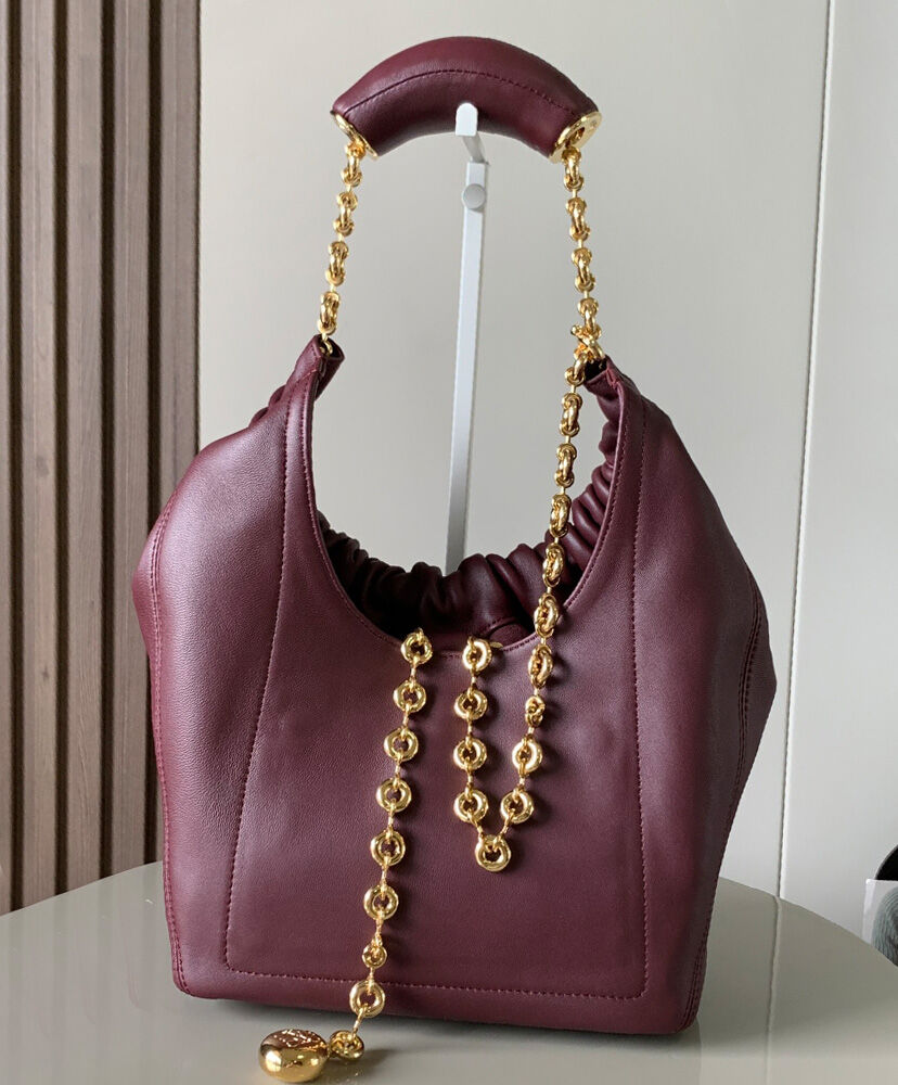 Squeeze Small Chain-Embellished Gathered Leather Tote