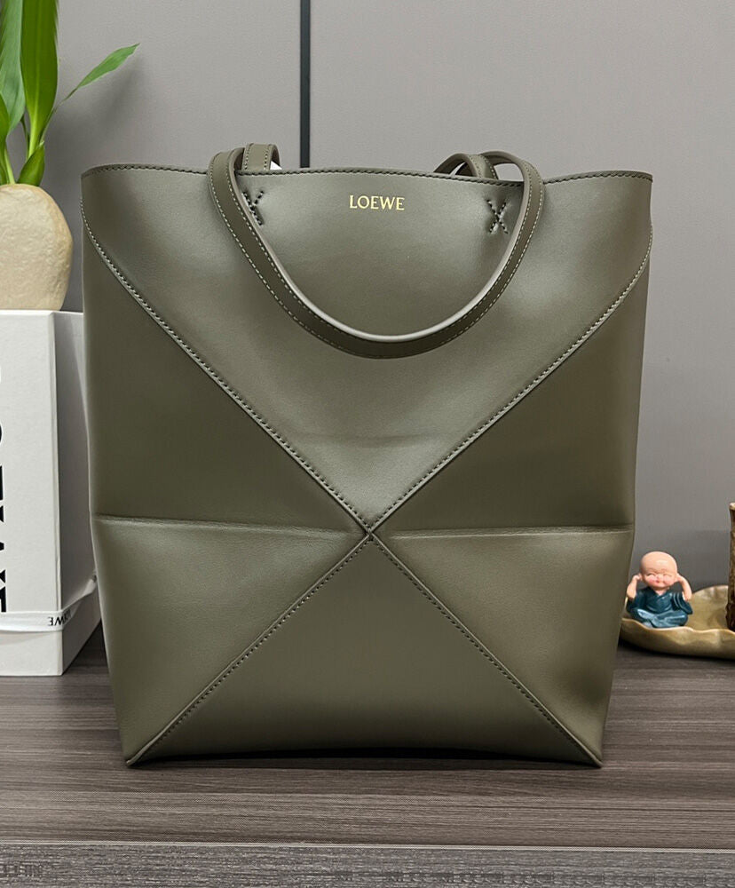 Puzzle Fold Tote In Shiny Calfskin