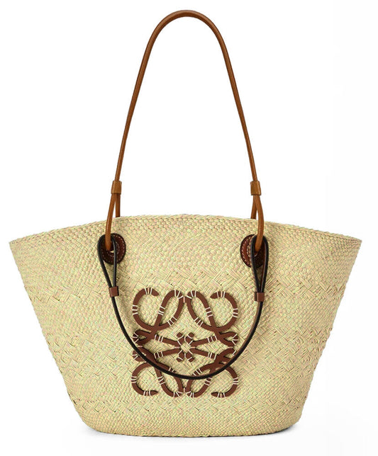 Medium Anagram Basket Bag In Iraca Palm And Calfskin