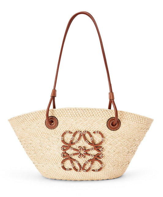 Paula's Ibiza Small Leather-Trimmed Woven Raffia Tote