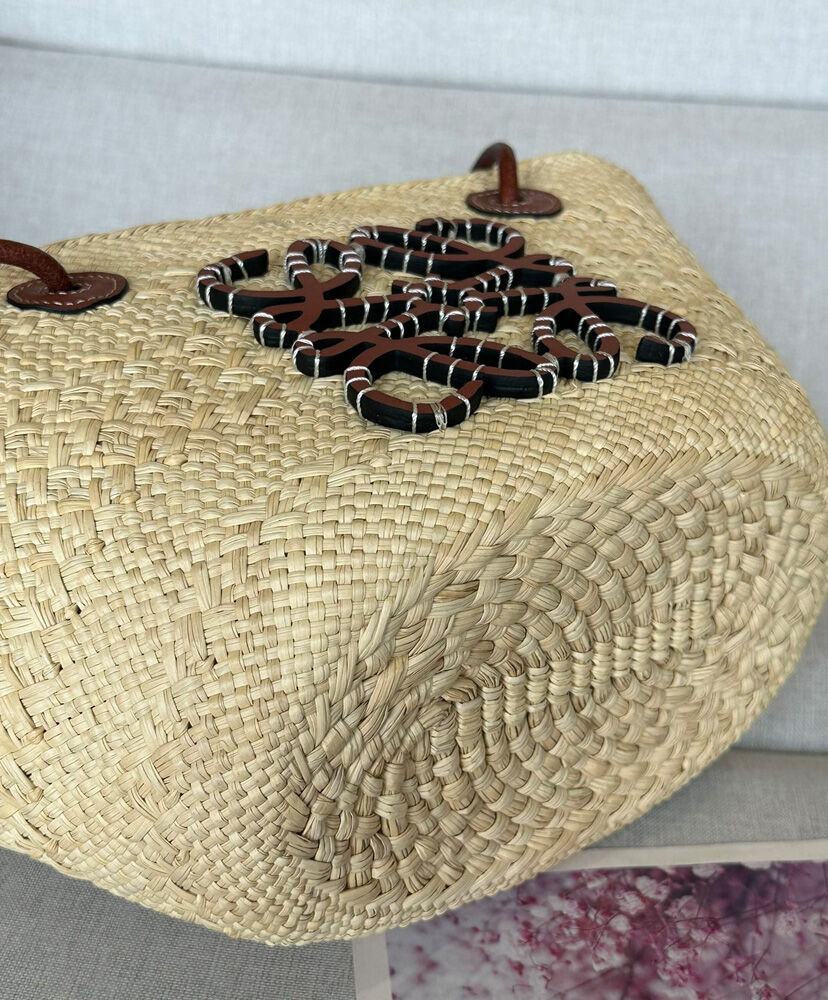 Paula's Ibiza Small Leather-Trimmed Woven Raffia Tote