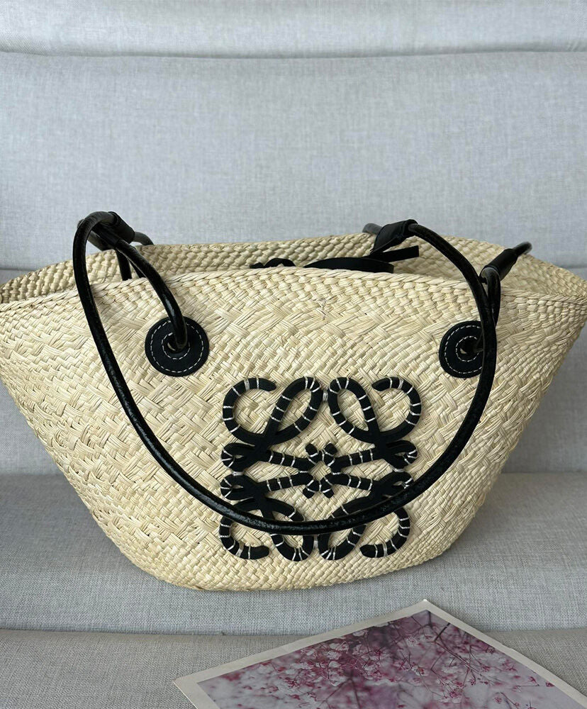 Paula's Ibiza Small Leather-Trimmed Woven Raffia Tote