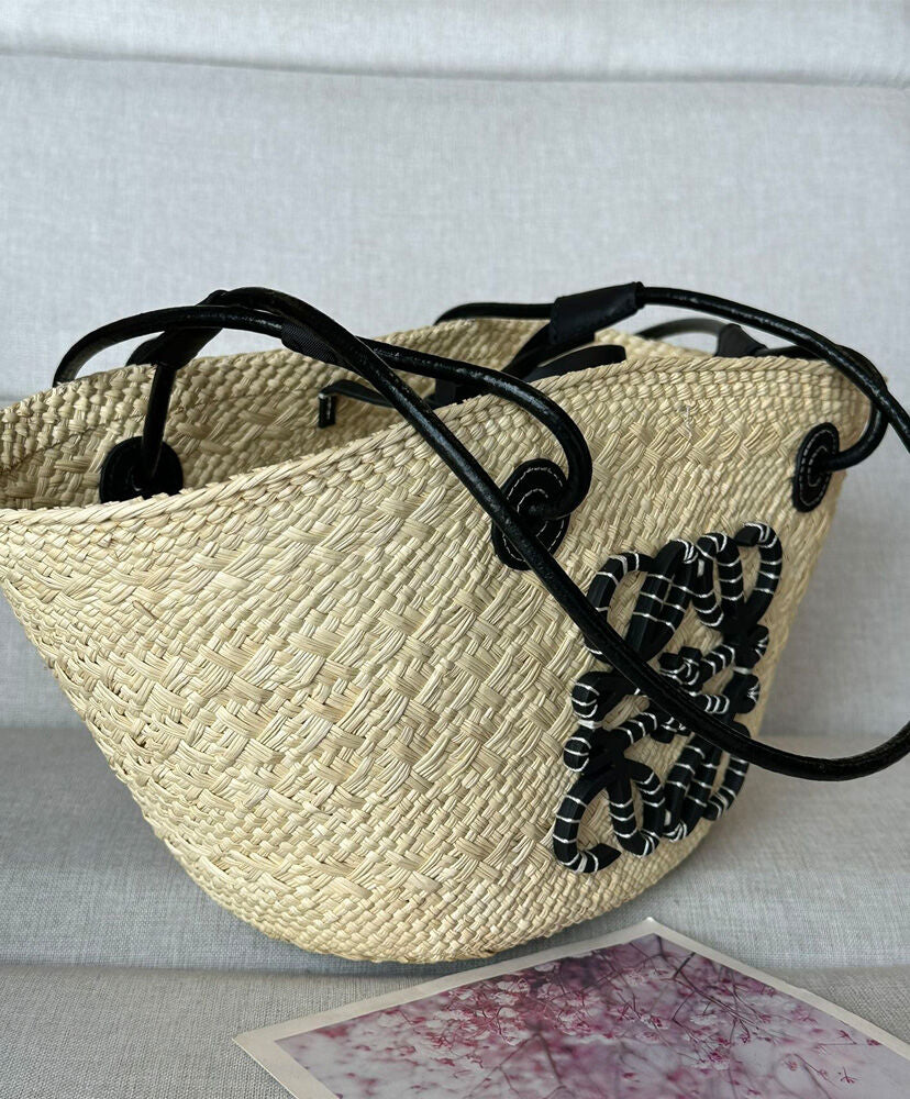 Paula's Ibiza Small Leather-Trimmed Woven Raffia Tote