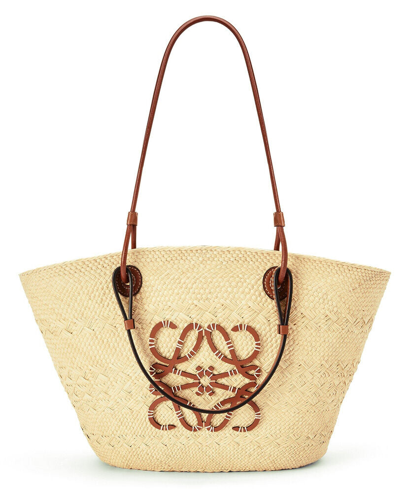 Paula's Ibiza Medium Leather-Trimmed Woven Raffia Tote