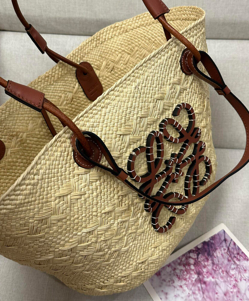 Paula's Ibiza Medium Leather-Trimmed Woven Raffia Tote