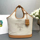 Medium Linen Blend And Leather Tote Bag