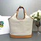 Medium Linen Blend And Leather Tote Bag