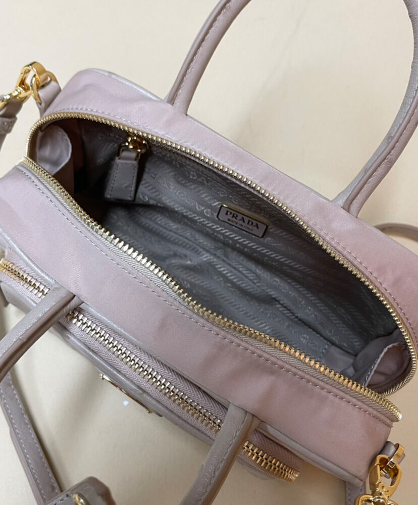 Re-Nylon And Ostrich Leather Two-handle Bag