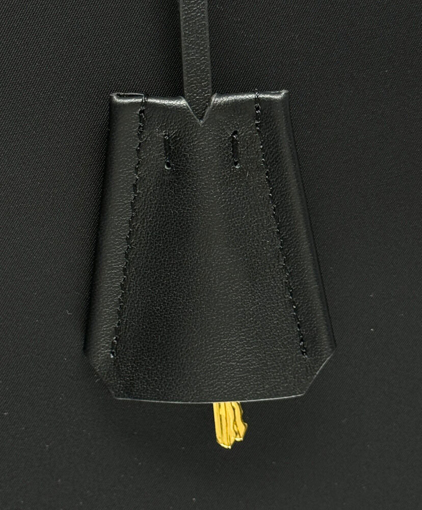 Large Re-Nylon And Leather Top-handle Bag With Padlock