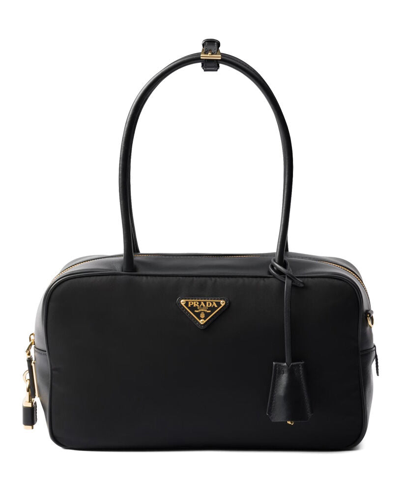 Re-Nylon And Leather Medium Top-handle Bag With Padlock