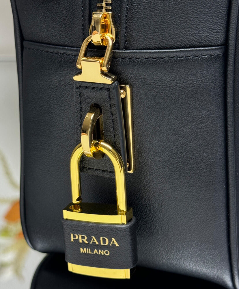 Re-Nylon And Leather Medium Top-handle Bag With Padlock