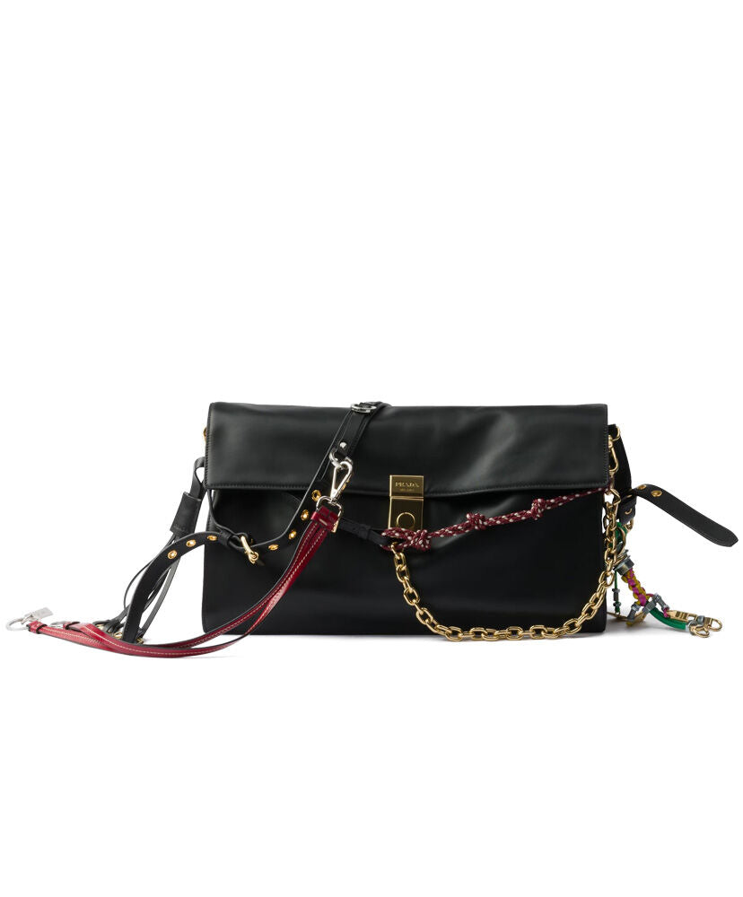 Prada Soft Sound Large Leather Shoulder Bag With Charms