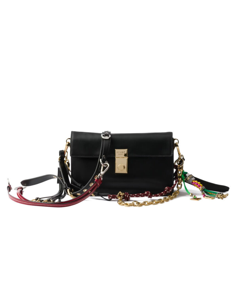 Prada Soft Sound small Leather Shoulder Bag With Charms