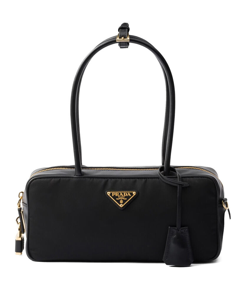 Re-Nylon And Leather Small Top-handle Bag With Padlock