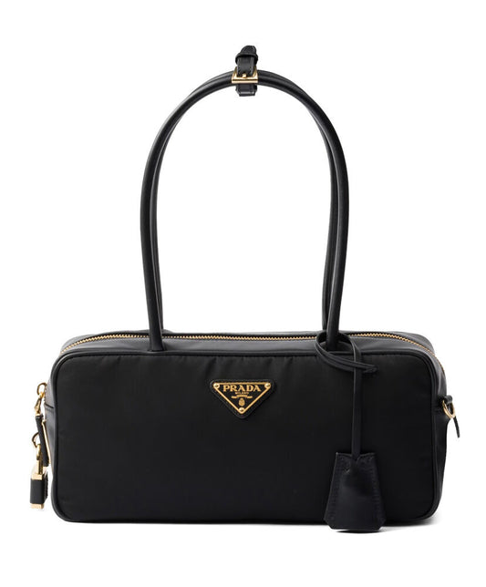 Re-Nylon And Leather Small Top-handle Bag With Padlock