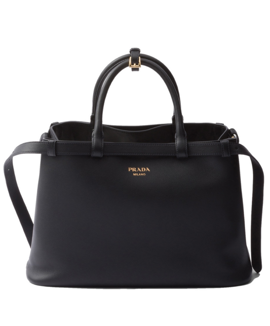 Prada Buckle Medium Leather Handbag With Double Belt