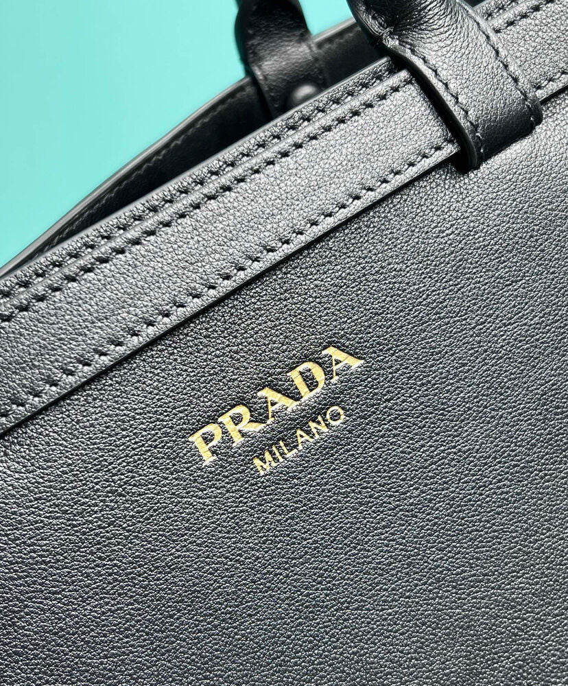 Prada Buckle Medium Leather Handbag With Double Belt