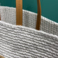 Crochet And Leather Tote Bag