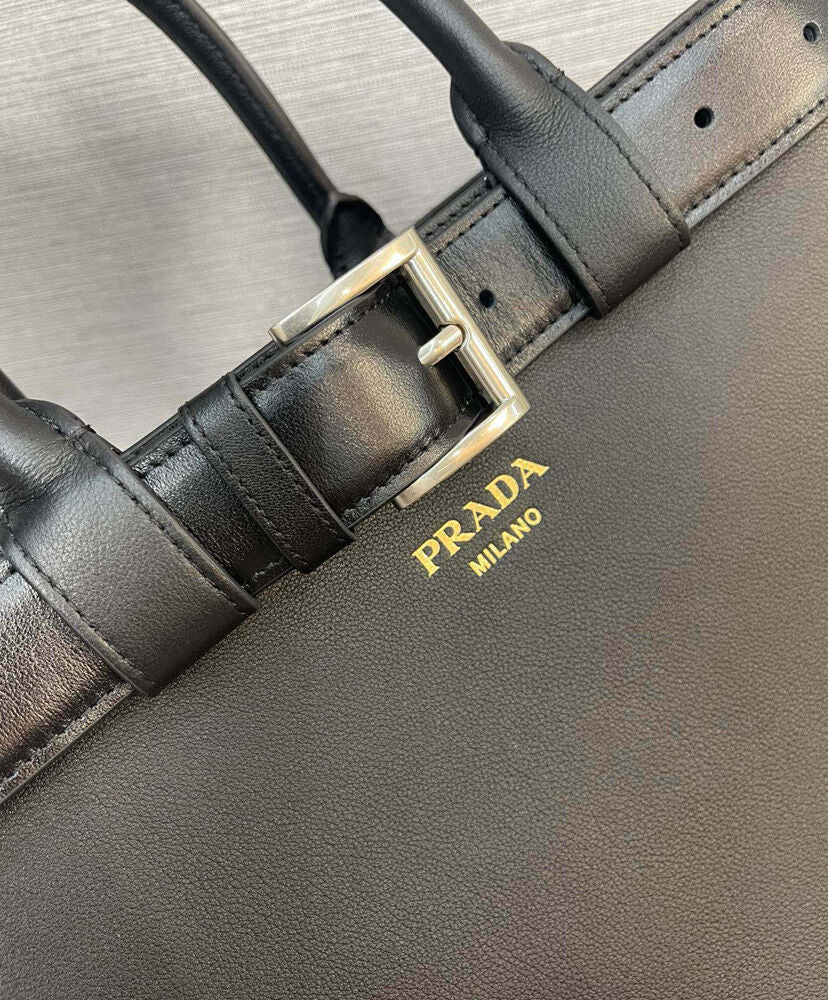 Prada Buckle Large Leather Handbag With Belt