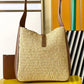 Le 5 a 7 Supple Small Leather-Trimmed Raffia Shoulder Bag
