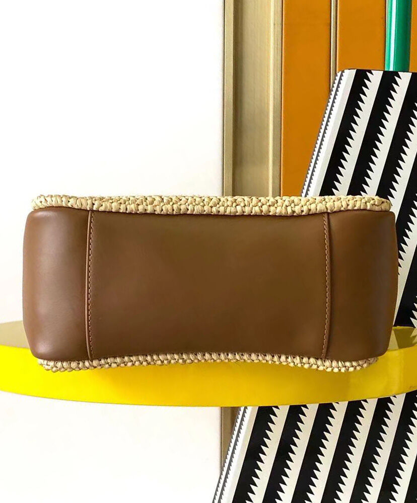 Le 5 a 7 Supple Small Leather-Trimmed Raffia Shoulder Bag