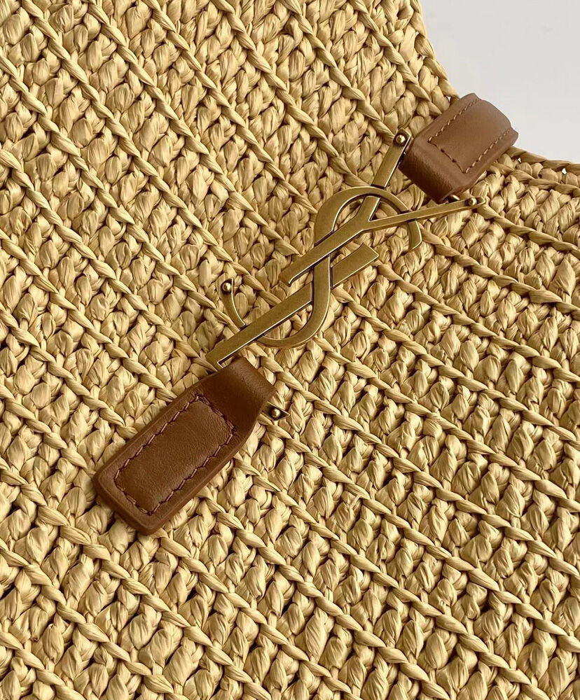 Le 5 a 7 Supple Small Leather-Trimmed Raffia Shoulder Bag