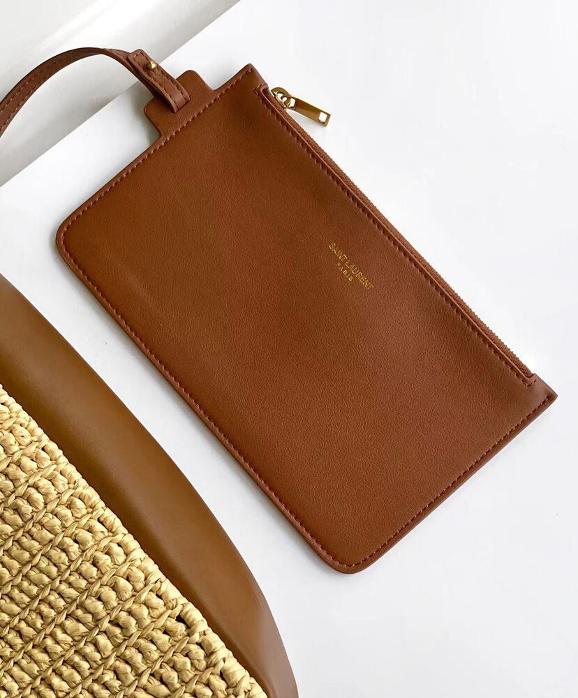 Le 5 a 7 Supple Small Leather-Trimmed Raffia Shoulder Bag