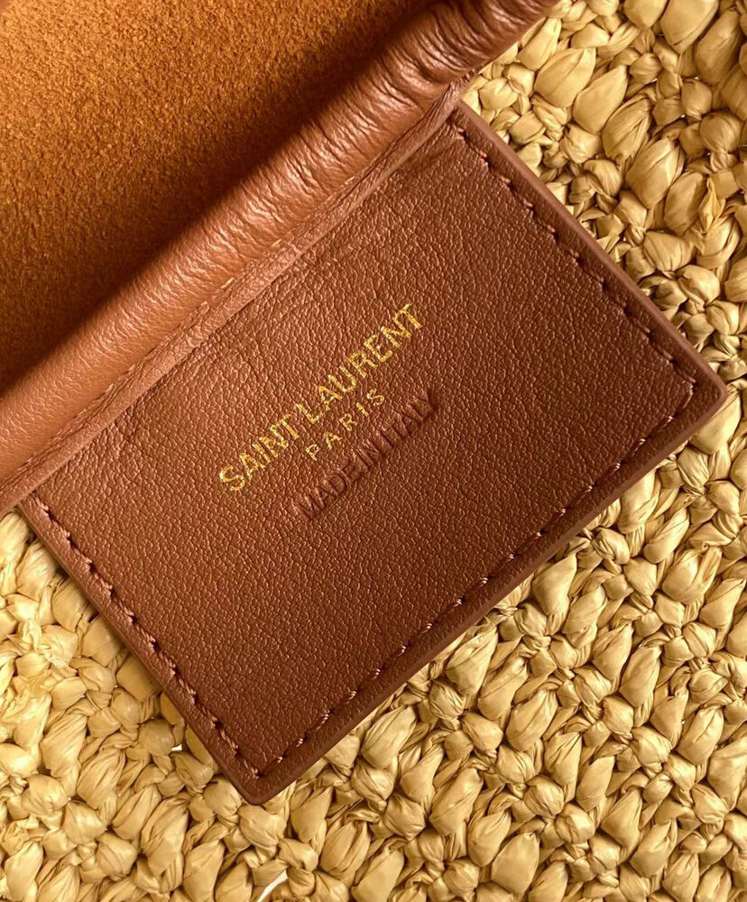 Le 5 a 7 Supple Small Leather-Trimmed Raffia Shoulder Bag