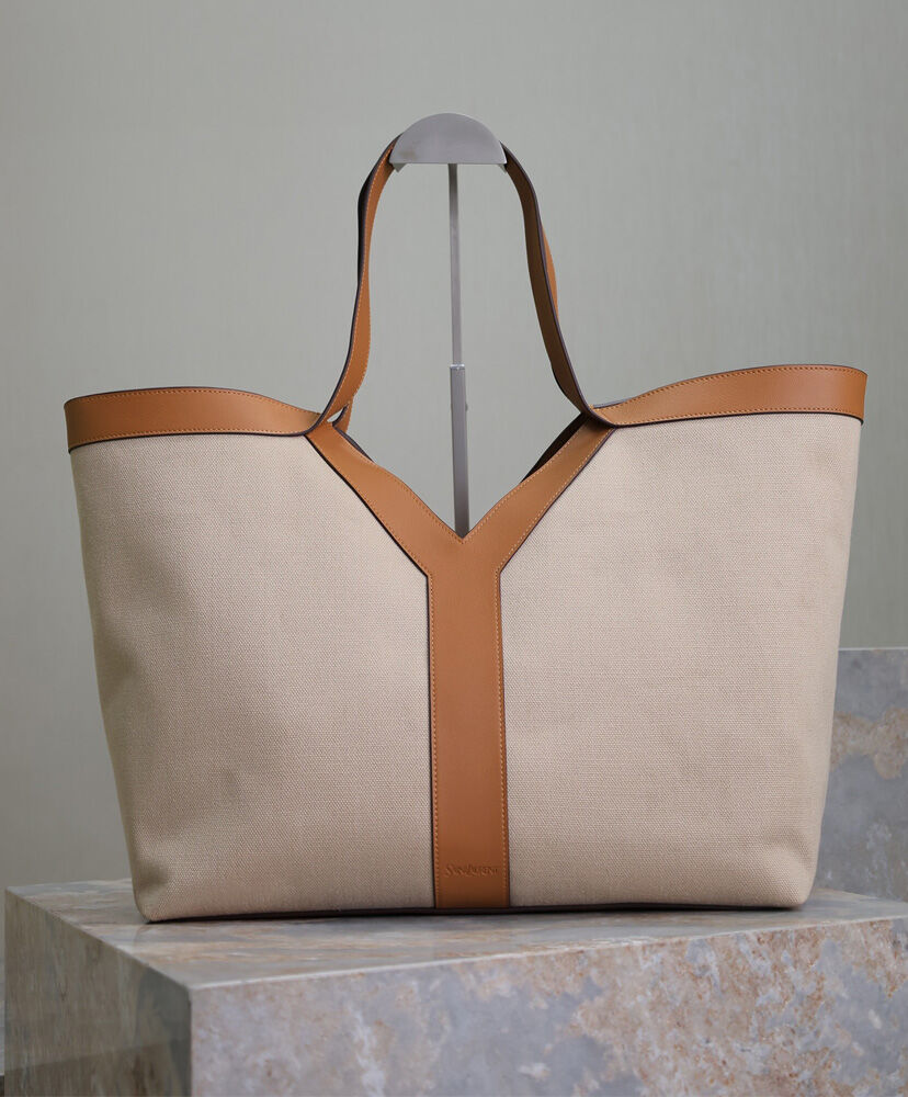 Y Leather And Canvas Tote Bag