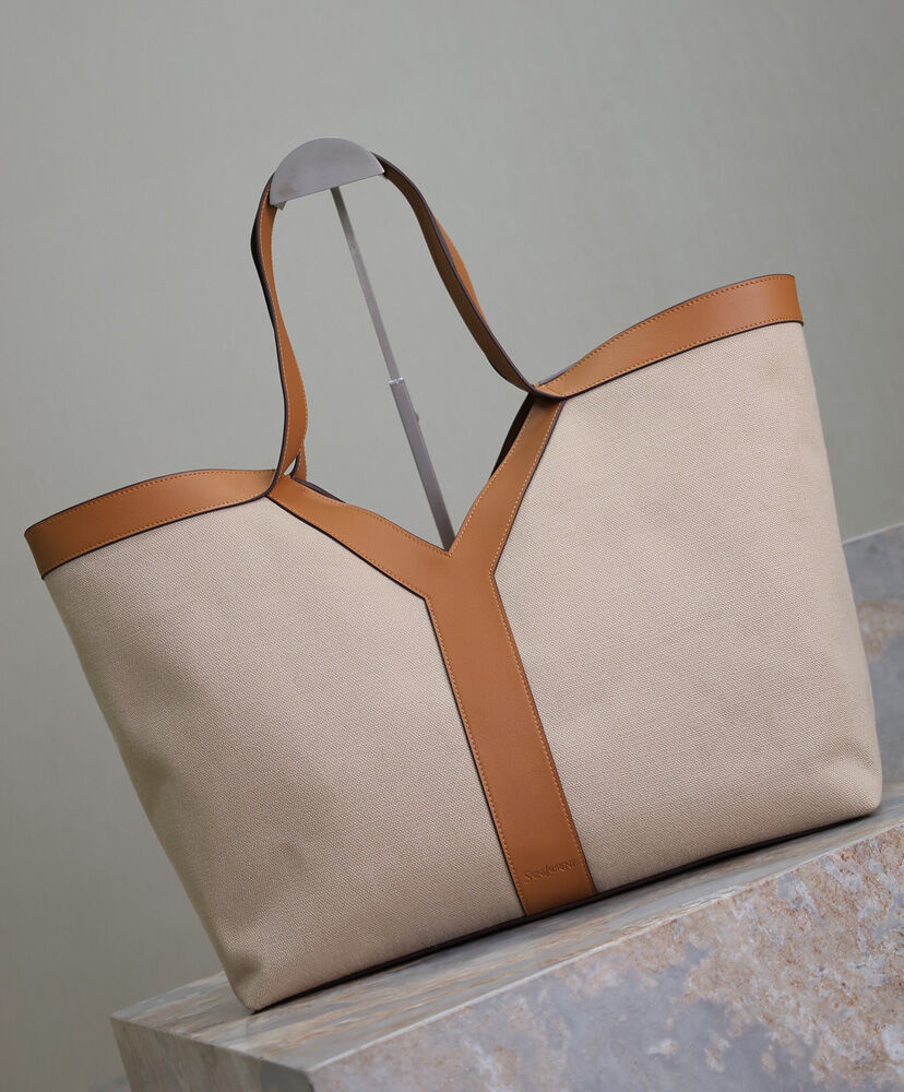 Y Leather And Canvas Tote Bag