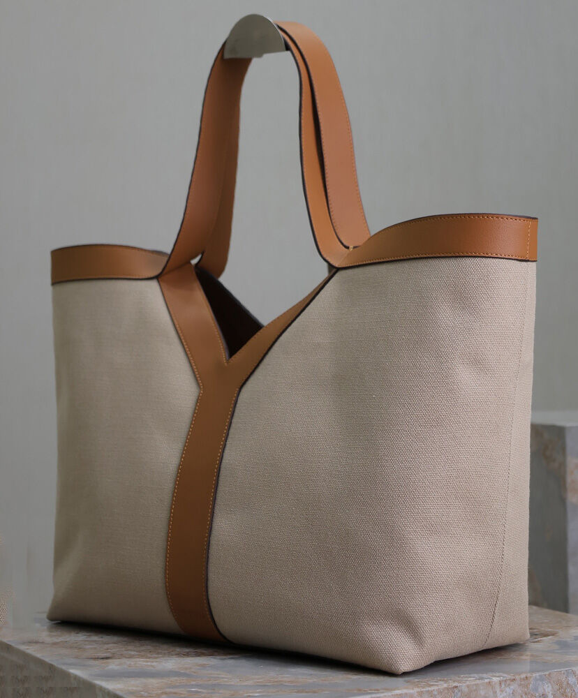 Y Leather And Canvas Tote Bag