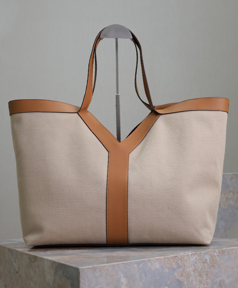 Y Leather And Canvas Tote Bag