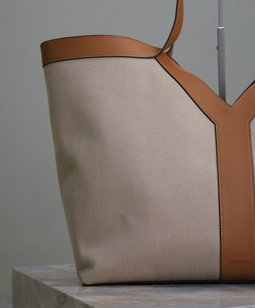 Y Leather And Canvas Tote Bag