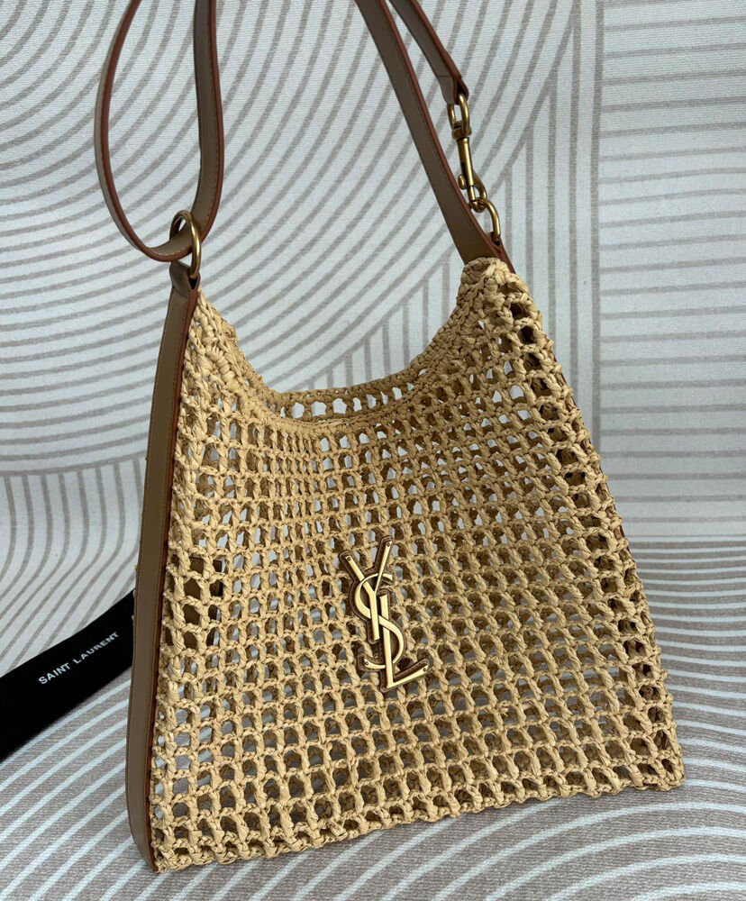 Oxalis Leather-Trimmed Raffia Shoulder Bag