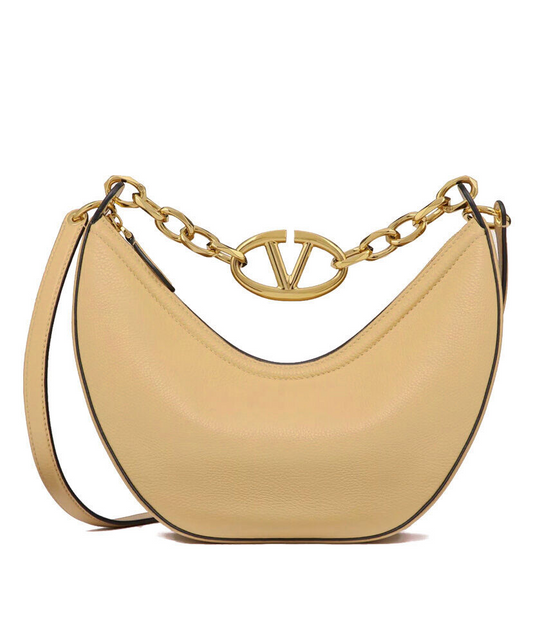 Small Vlogo Moon Hobo Bag In Grainy Calfskin With Chain