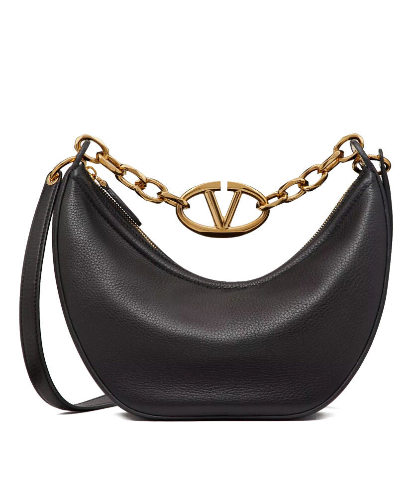 Small Vlogo Moon Hobo Bag In Grainy Calfskin With Chain