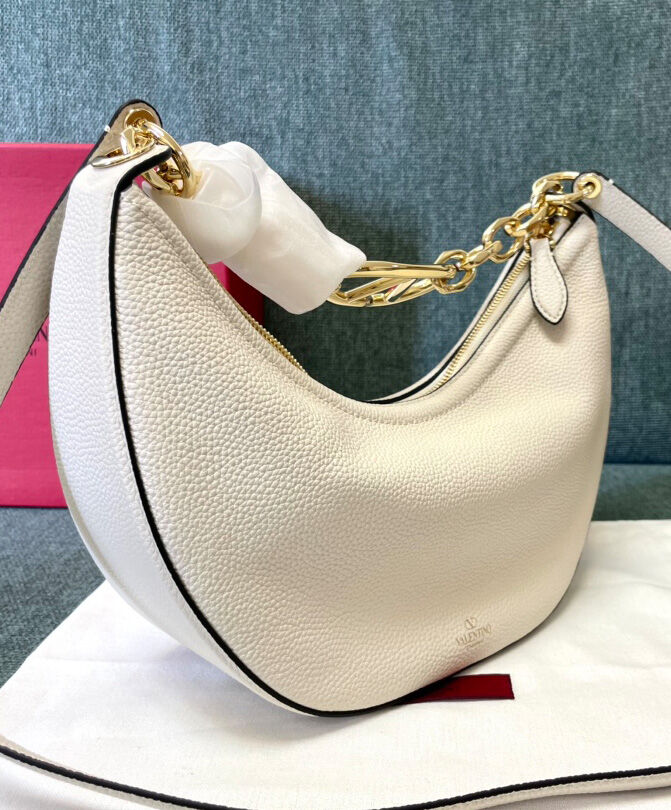 Small Vlogo Moon Hobo Bag In Grainy Calfskin With Chain