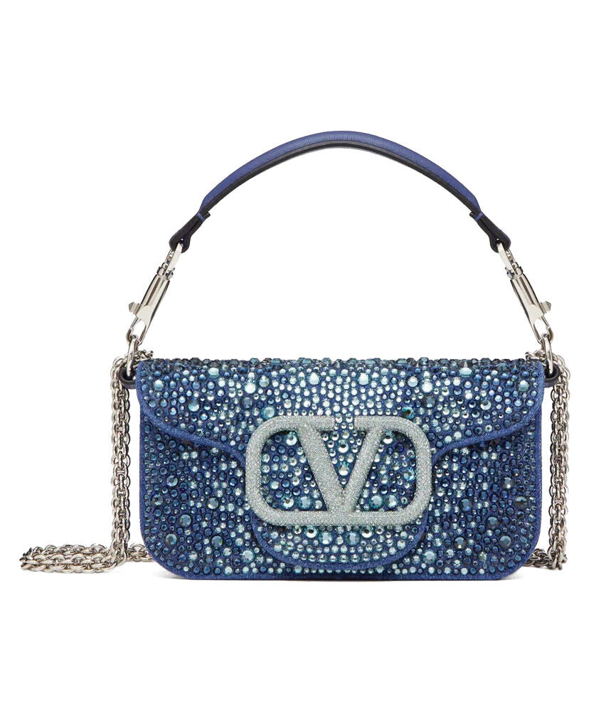 Small Loco Denim Shoulder Bag With Rhinestones