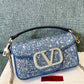 Small Loco Denim Shoulder Bag With Rhinestones