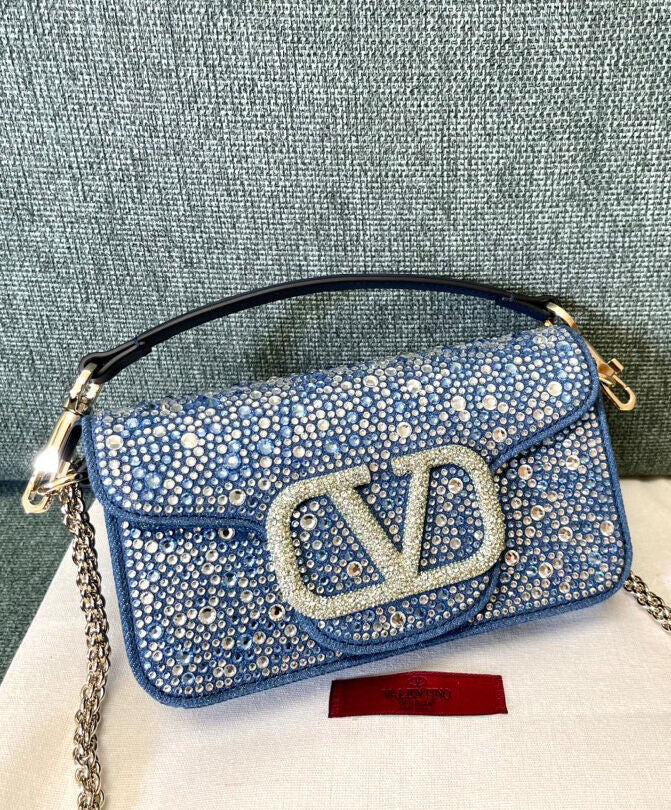 Small Loco Denim Shoulder Bag With Rhinestones