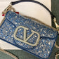 Small Loco Denim Shoulder Bag With Rhinestones