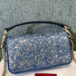 Small Loco Denim Shoulder Bag With Rhinestones