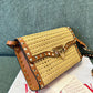 Small Rockstud Shoulder Bag In Woven Raffia