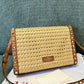 Small Rockstud Shoulder Bag In Woven Raffia