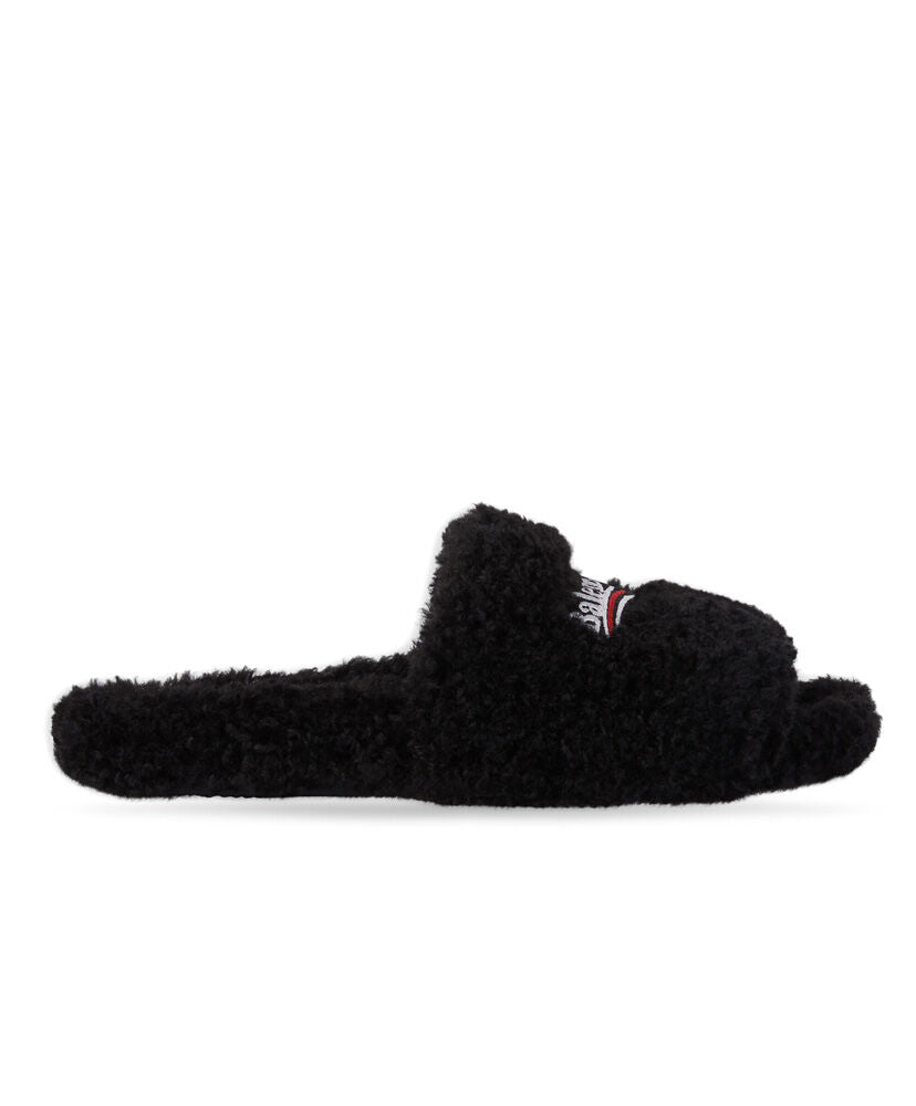 Furry Logo-Embroidered Faux Shearling Slides