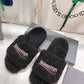 Furry Logo-Embroidered Faux Shearling Slides