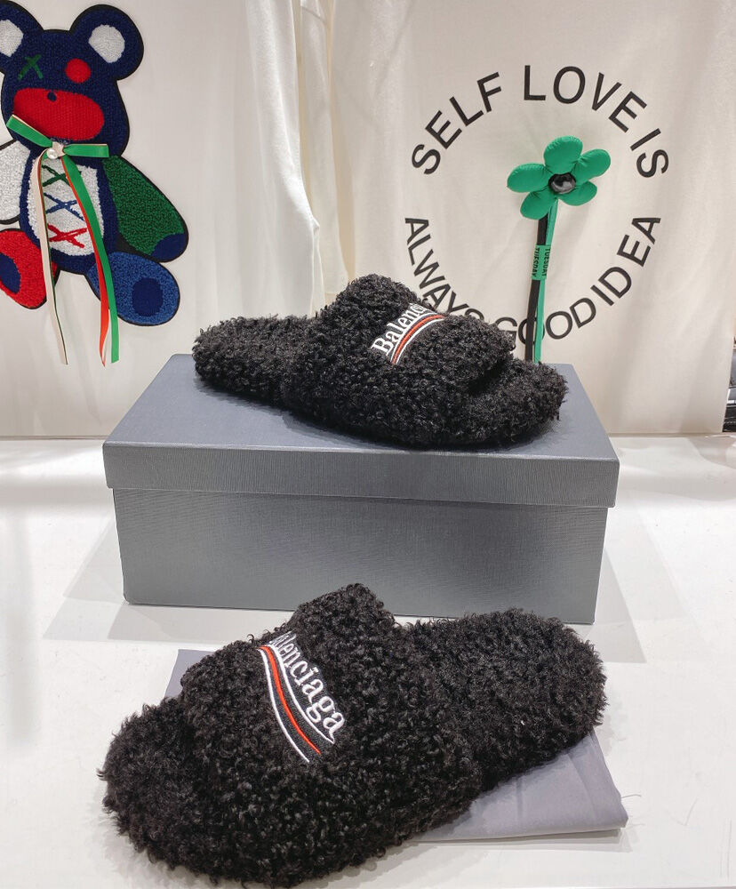 Furry Logo-Embroidered Faux Shearling Slides