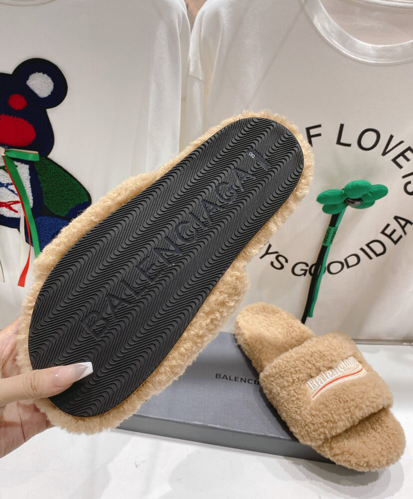 Furry Logo-Embroidered Faux Shearling Slides