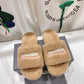 Furry Logo-Embroidered Faux Shearling Slides