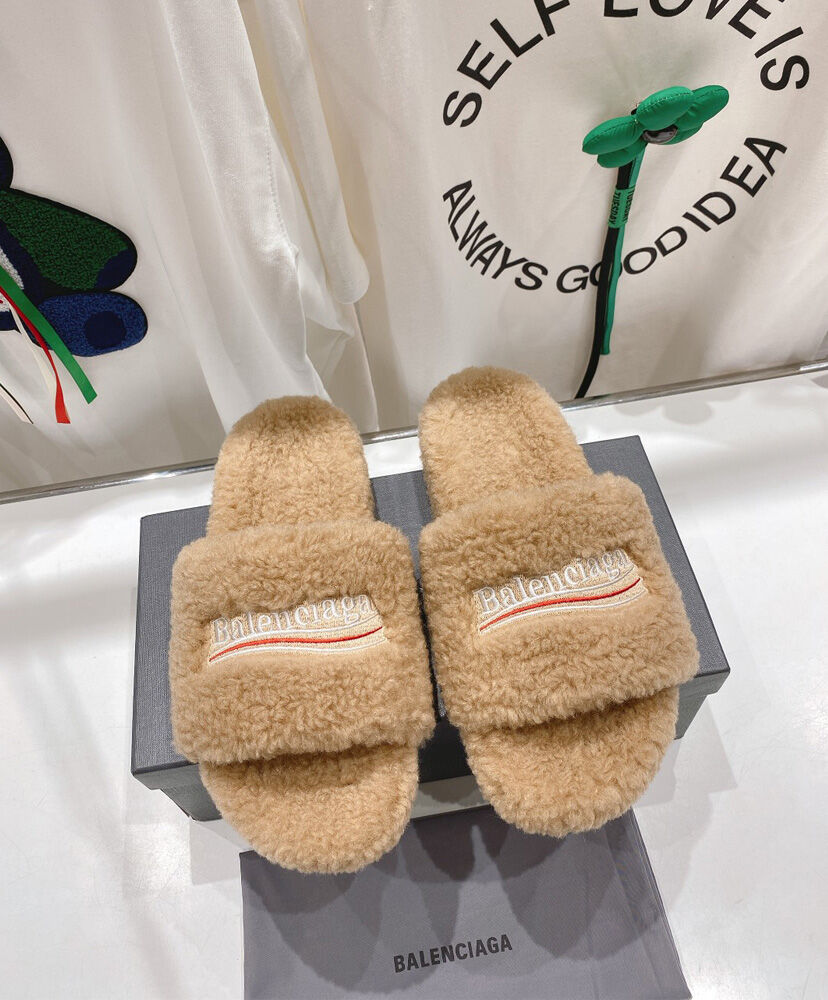 Furry Logo-Embroidered Faux Shearling Slides
